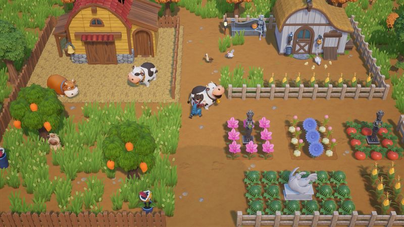 Coral Island: a farm with crops, barns and animals