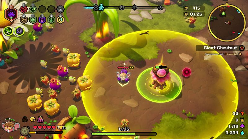 Funguys Swarm: a swarm fighting the Giant Chestnut boss